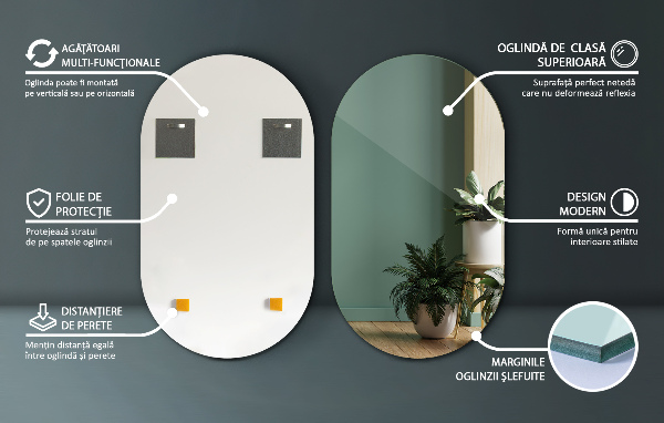 Lustro wiszące owalne bez ramy 46x80 cm