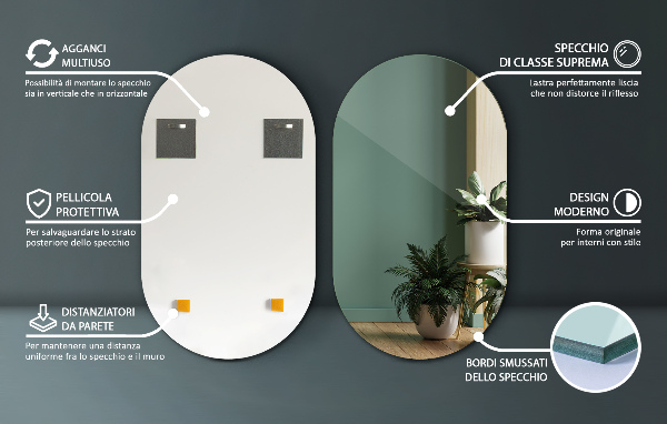 Lustro owalne na ścianę bez ramy 52x90 cm