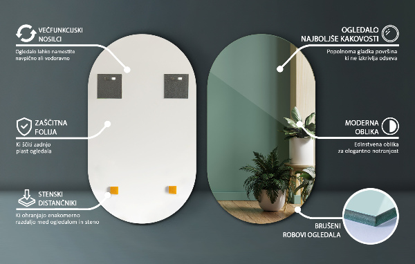 Lustro owalne na ścianę bez ramy 52x90 cm