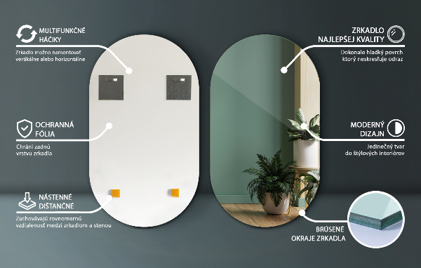 Owalne lustro bez ramy 58x100 cm