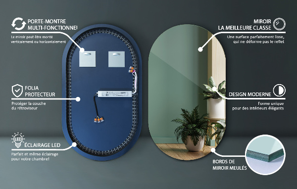 Lustro łazienkowe owalne led 58x100 cm