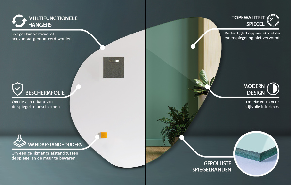 Lustro organiczne nieregularne bez ramy 48x48 cm