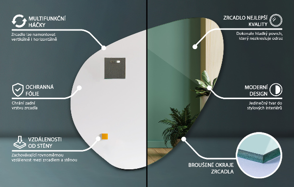 Lustro o organicznym kształcie nowoczesne bez ramy 58x58 cm