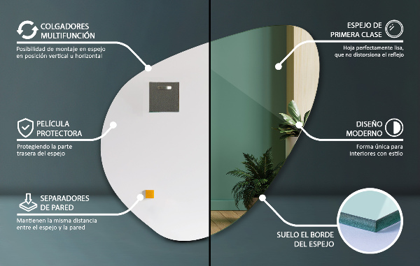 Lustro organiczne wiszące nowoczesne dekoracyjne 68x67 cm