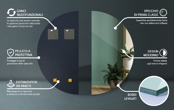 Lustro półokrągłe bez ramy 30x60 cm