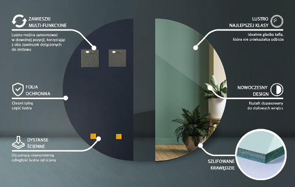 Lustro półokrągłe bez ramy 30x60 cm