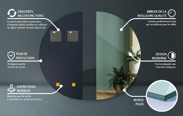 Lustro półokrągłe bez ramki 35x70 cm