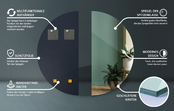 Lustro ścienne półokrągłe bez ramy 40x80 cm