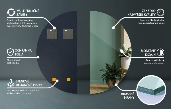 Lustro ścienne półokrągłe bez ramy 40x80 cm