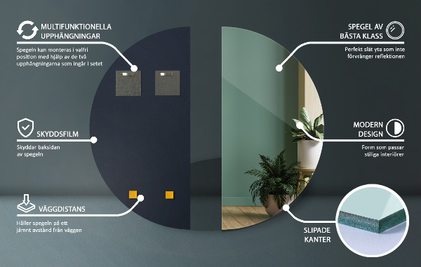 Lustro ścienne półokrągłe bez ramy 40x80 cm