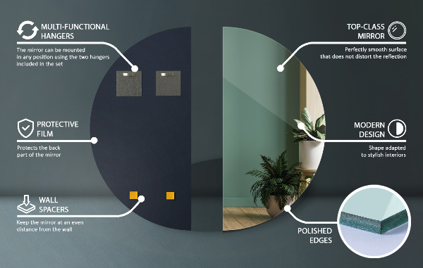 Nowoczesne lustro półokrągłe bez ramy 45x90 cm