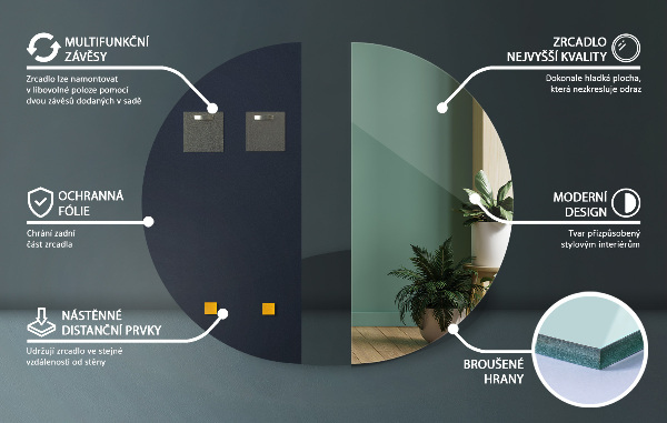 Ścienne lustro półokrągłe bez ramki 50x100 cm