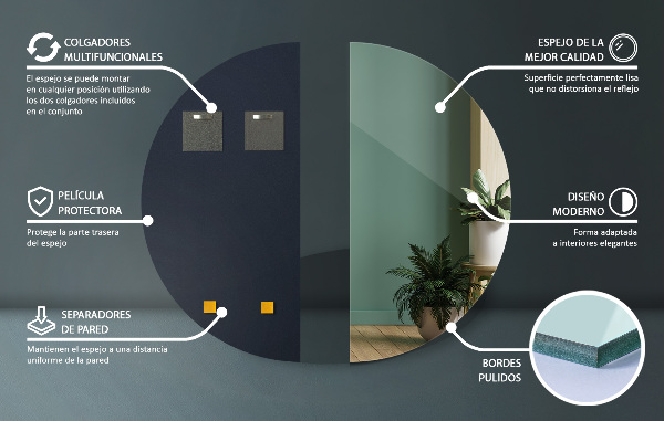 Ścienne lustro półokrągłe bez ramki 50x100 cm