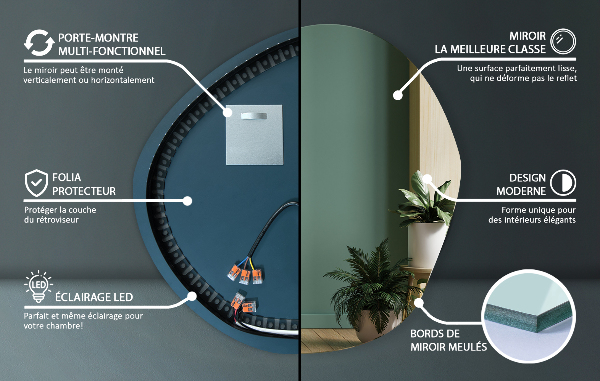 Lustro nieregularne z podświetleniem led 48x48 cm