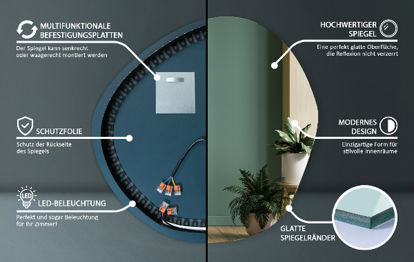 Lustro organiczne podświetlane 77x77 cm