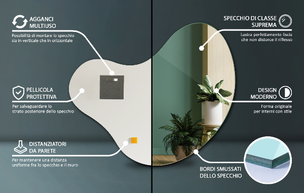 Lustro o organicznym kształcie bez ramy 58x58 cm