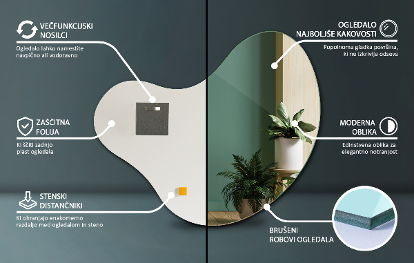 Lustro o organicznym kształcie bez ramy 58x58 cm