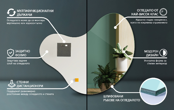 Lustro o organicznym kształcie bez ramy 58x58 cm