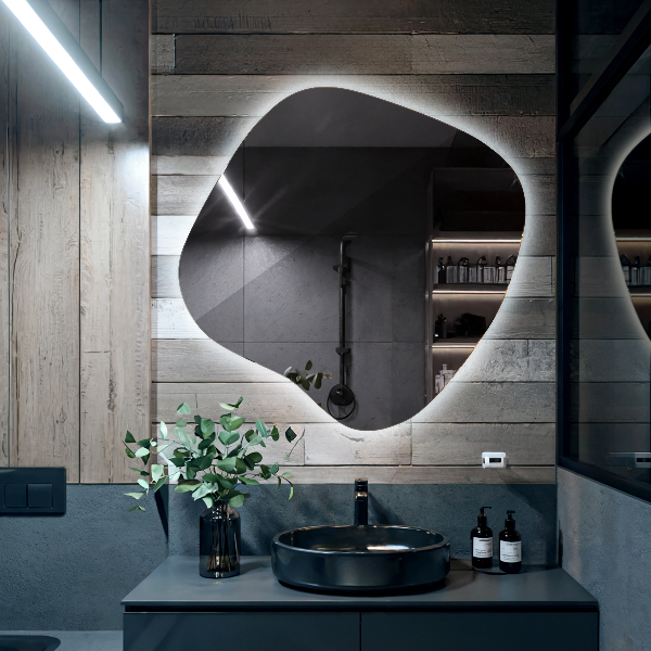 Dekoracyjne lustro nieregularne z podświetleniem led 48x48 cm