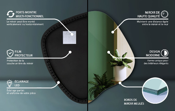 Dekoracyjne lustro nieregularne z podświetleniem led 48x48 cm