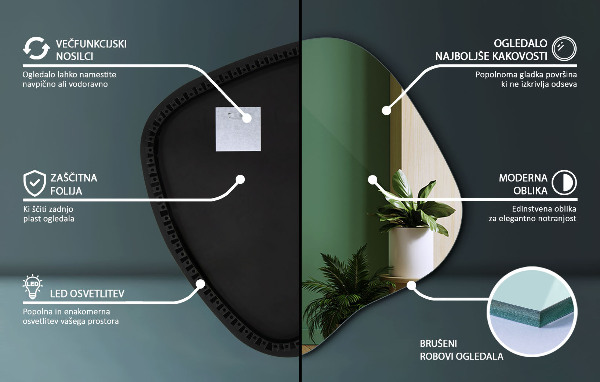 Dekoracyjne lustro nieregularne z podświetleniem led 59x58 cm