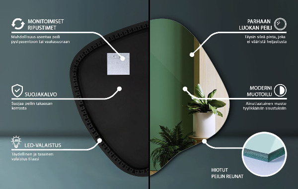 Dekoracyjne lustro nieregularne z podświetleniem led 59x58 cm