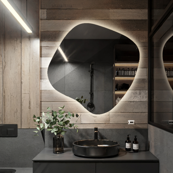 Dekoracyjne lustro nieregularne z podświetleniem led 68x67 cm