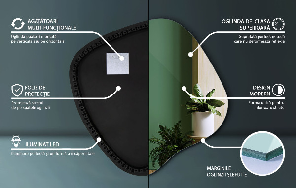 Dekoracyjne lustro nieregularne z podświetleniem led 68x67 cm