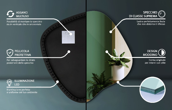 Dekoracyjne lustro nieregularne z podświetleniem led 68x67 cm
