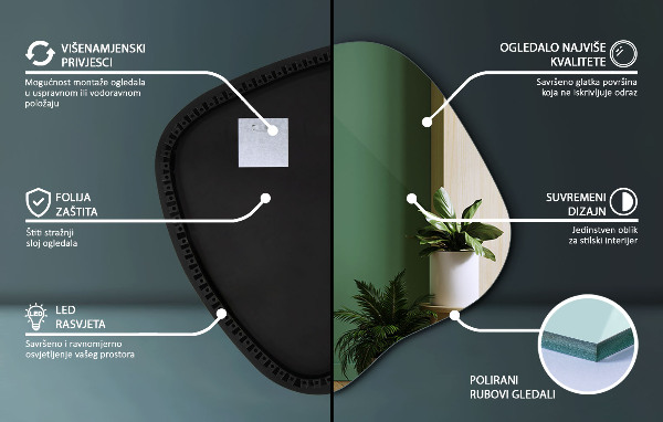 Dekoracyjne lustro nieregularne z podświetleniem led 68x67 cm