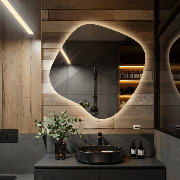 Dekoracyjne lustro nieregularne z podświetleniem led 68x67 cm