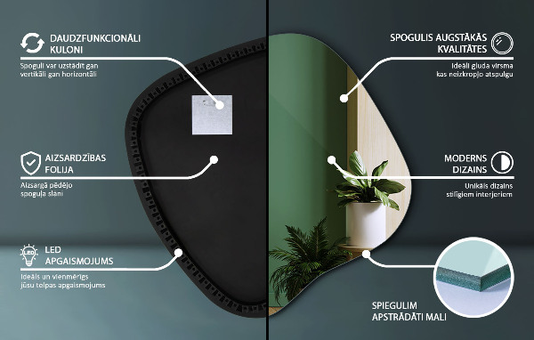 Dekoracyjne lustro nieregularne z podświetleniem led 77x77 cm
