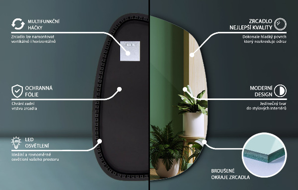 Lustro nieregularne LED w kształcie plamy 49x34 cm