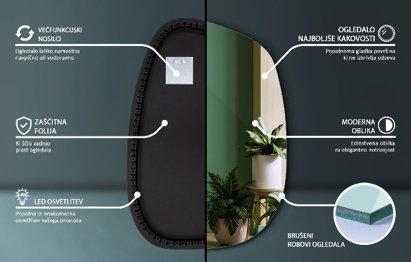 Lustro nieregularne LED w kształcie plamy 49x34 cm