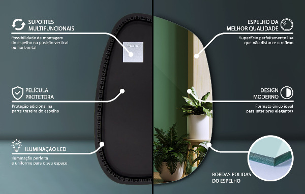 Lustro nieregularne LED w kształcie plamy 55x38 cm