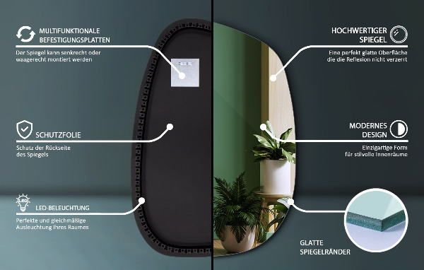 Lustro nieregularne LED w kształcie plamy 91x66 cm