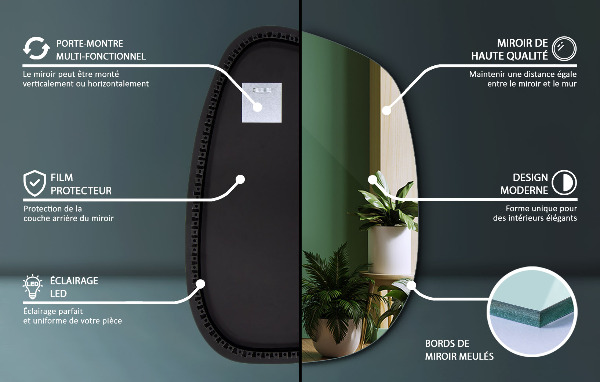 Lustro nieregularne LED w kształcie plamy 91x66 cm