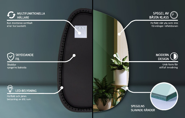 Lustro nieregularne LED w kształcie plamy 91x66 cm