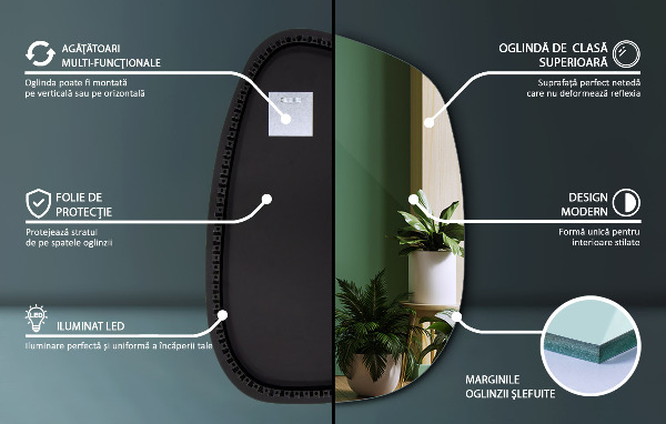 Lustro nieregularne LED w kształcie plamy 91x66 cm