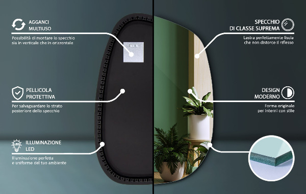 Lustro nieregularne LED w kształcie plamy 91x66 cm