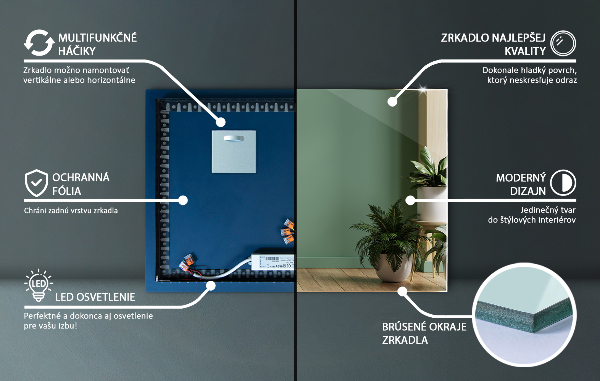 Prostokątne lustro z podświetleniem LED 100x70 cm