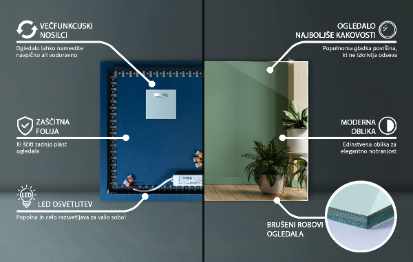 Lustro prostokątne z podświetleniem LED 60x40 cm