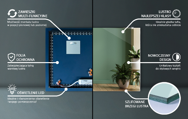 Lustro prostokątne podświetleniem LED 80x60 cm