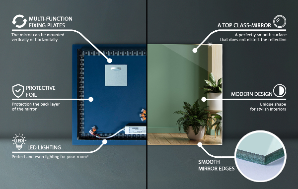 Lustro prostokątne podświetleniem LED 80x60 cm