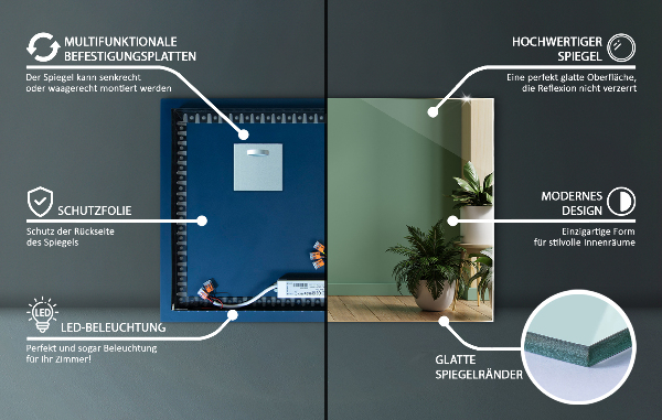 Lustro prostokątne podświetleniem LED 80x60 cm