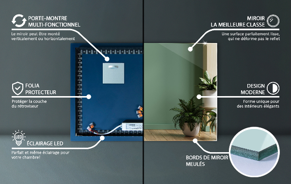 Lustro prostokątne podświetleniem LED 80x60 cm