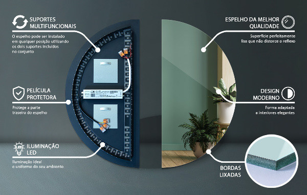 Lustro led połówka koła 30x60 cm