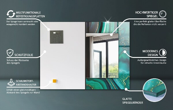 Lustro z nadrukiem dekoracyjne prostokątne Czaszki i kwiaty