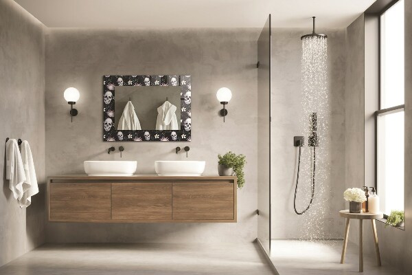 Lustro z nadrukiem dekoracyjne prostokątne Czaszki i kwiaty