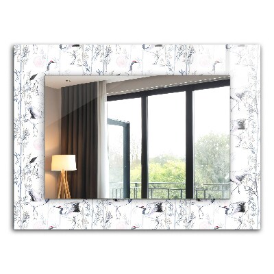 Lustro z nadrukiem prostokątne Żurawie i bambus